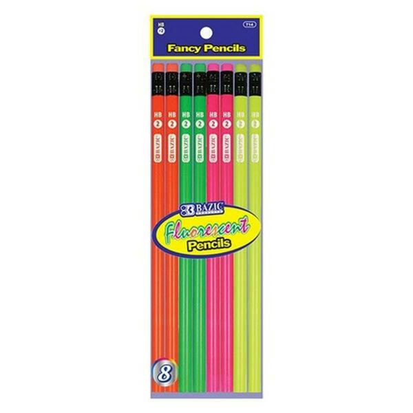 Bazic Products Bazic Fluorescent Wood Pencil w/ Eraser Pack of 24 714